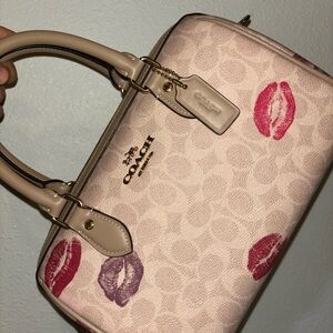 Coach Cream and Pink Satchel with Structured Design